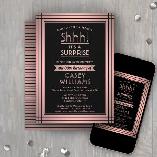 Invitación Fiesta de Cumpleaños Sorpresa Elegante Rosa Dorado