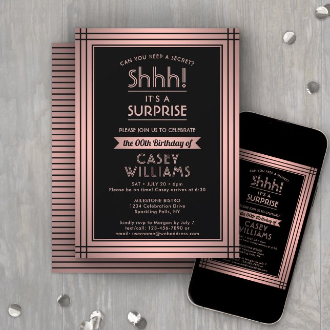 Invitación Fiesta de Cumpleaños Sorpresa Elegante Rosa Dorado (Subido por el creador)