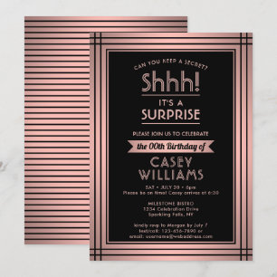Invitación Fiesta de Cumpleaños Sorpresa Elegante Rosa Dorado