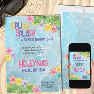 Invitación Fiesta de cumpleaños sorpresa en la piscina de ver
