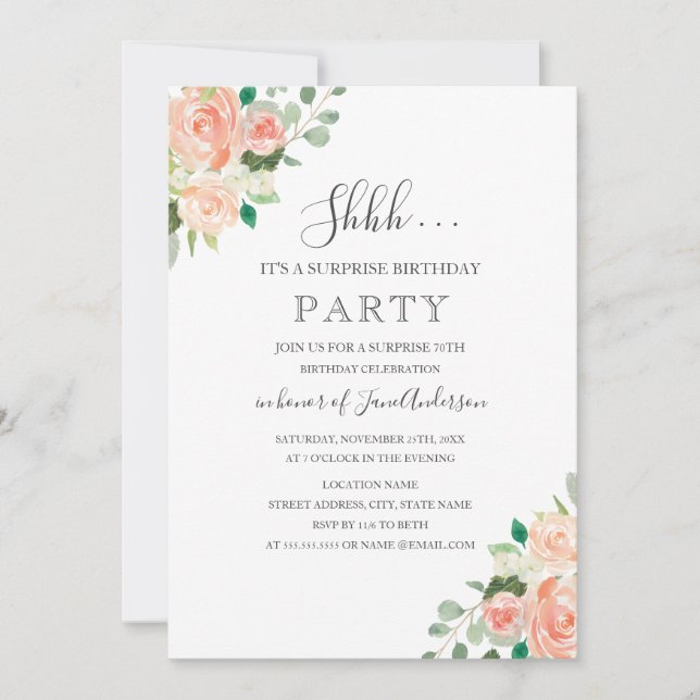 Invitación Fiesta de Cumpleaños Sorpresa Flor de Melocotón (Anverso)