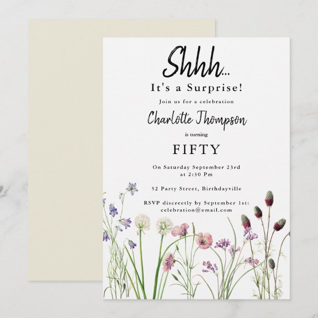 Invitación Fiesta de Cumpleaños Sorpresa Flores Silvestres Ac (Anverso / Reverso)
