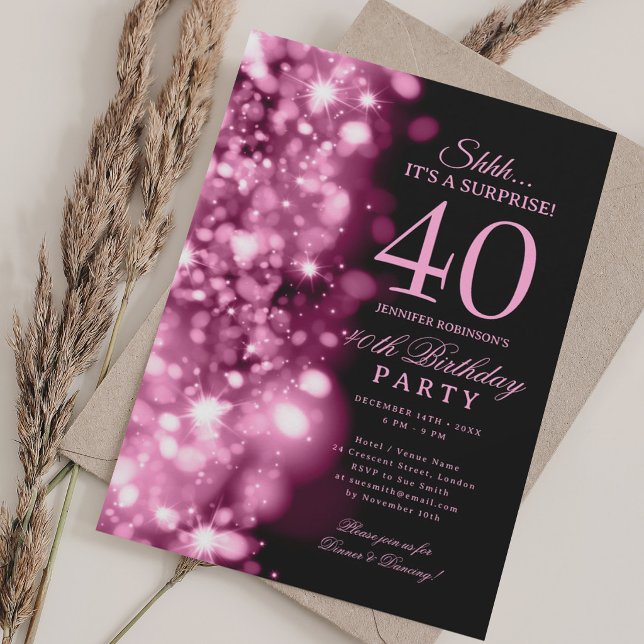 Invitación  Fiesta de cumpleaños sorpresa Glam Blush Pink 40 (Blush Pink Glam Surprise 40th Birthday Party Invitation)