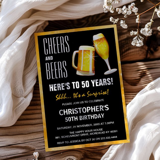 Invitación Fiesta de cumpleaños sorpresa moderna Cheers & Bee (Subido por el creador)