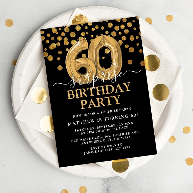 Invitación Fiesta de cumpleaños sorpresa moderna de negro y d (Subido por el creador)