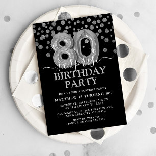 Invitación Fiesta de cumpleaños sorpresa moderna de negro y p