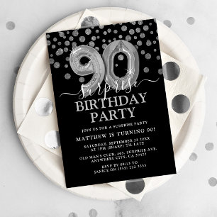 Invitación Fiesta de cumpleaños sorpresa moderna de negro y p