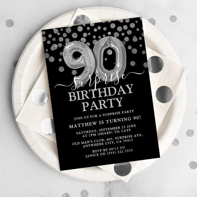 Invitación Fiesta de cumpleaños sorpresa moderna de negro y p (Subido por el creador)