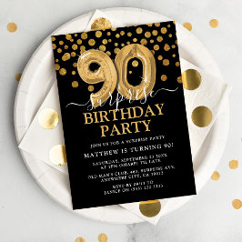 Invitación Fiesta de cumpleaños sorpresa moderna negra y dora