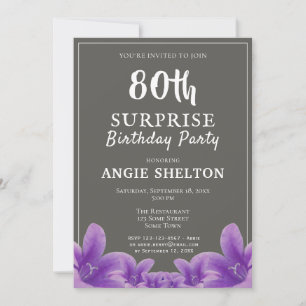Invitación Fiesta de Cumpleaños Sorpresa Moderno Floral Púrpu