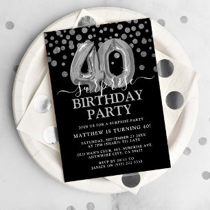 Invitación Fiesta de Cumpleaños Sorpresa Moderno Negro y Plat