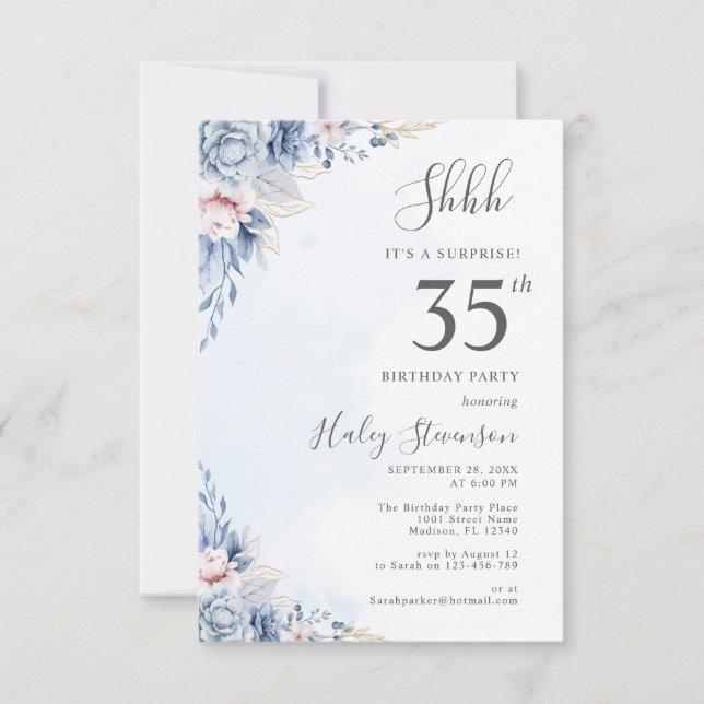Invitación Fiesta de cumpleaños sorpresa número 35 Watercolor (Anverso)