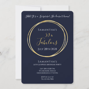 Invitación Fiesta de cumpleaños sorpresa número 50 Navy oro
