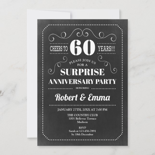 Invitación Fiesta de cumpleaños sorpresa número 60 - Pizarra (Anverso)