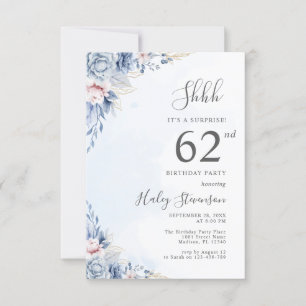 Invitación Fiesta de cumpleaños sorpresa número 62 en azul po