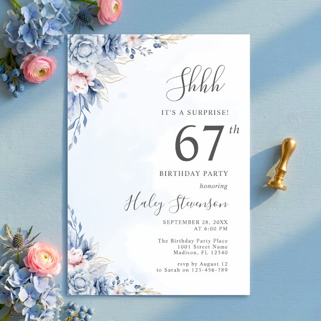 Invitación Fiesta de cumpleaños sorpresa número 67 con acuare (Subido por el creador)