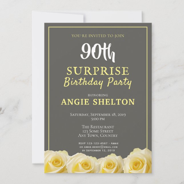 Invitación Fiesta de Cumpleaños Sorpresa número 90 de la Rosa (Anverso)