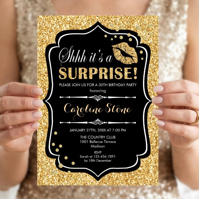Invitación Fiesta de Cumpleaños Sorpresa - Oro Negro (Subido por el creador)