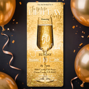 Invitación Fiesta de Cumpleaños Sorpresa para Adultos Dorada 