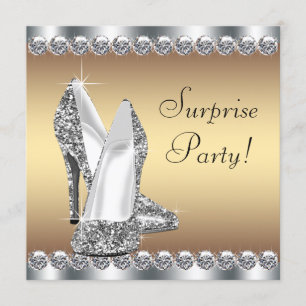 Invitación Fiesta de cumpleaños sorpresa para mujer de plata 