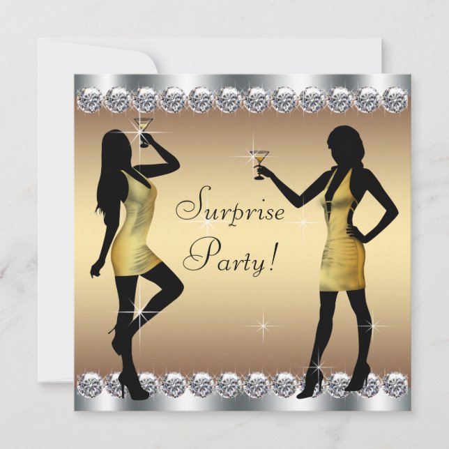 Invitación Fiesta de cumpleaños sorpresa para mujer de plata  (Anverso)