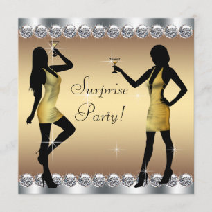 Invitación Fiesta de cumpleaños sorpresa para mujer de plata