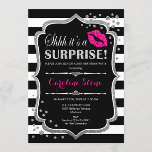 Invitación Fiesta de cumpleaños sorpresa - Plata rosa negro