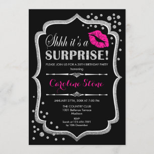 Invitación Fiesta de cumpleaños sorpresa - Plata rosa negro