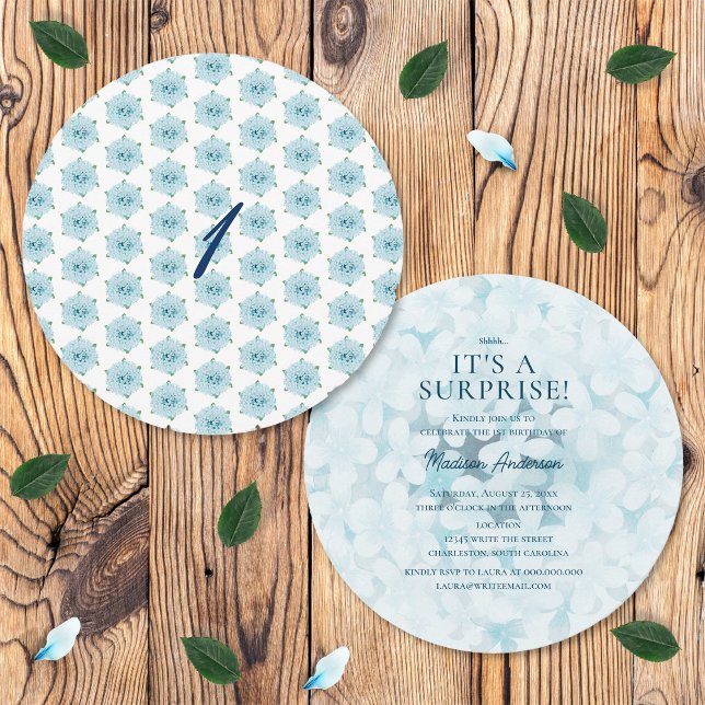 Invitación Fiesta de Cumpleaños Sorpresa Primera 1ra con Hort (Front and Back)