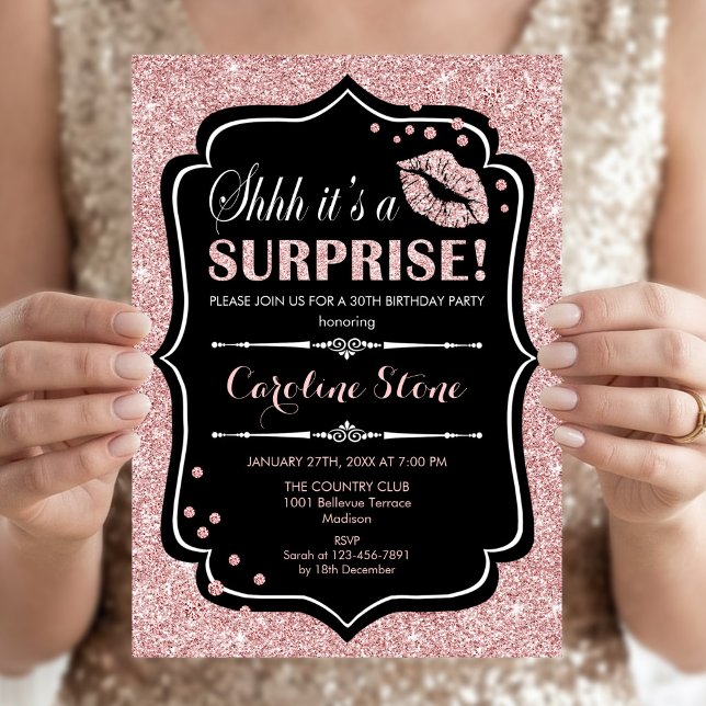 Invitación Fiesta de Cumpleaños Sorpresa - Rosa Dorada Negra (Subido por el creador)