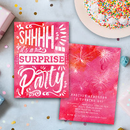 Invitación Fiesta de cumpleaños sorpresa Shh rosa caliente re