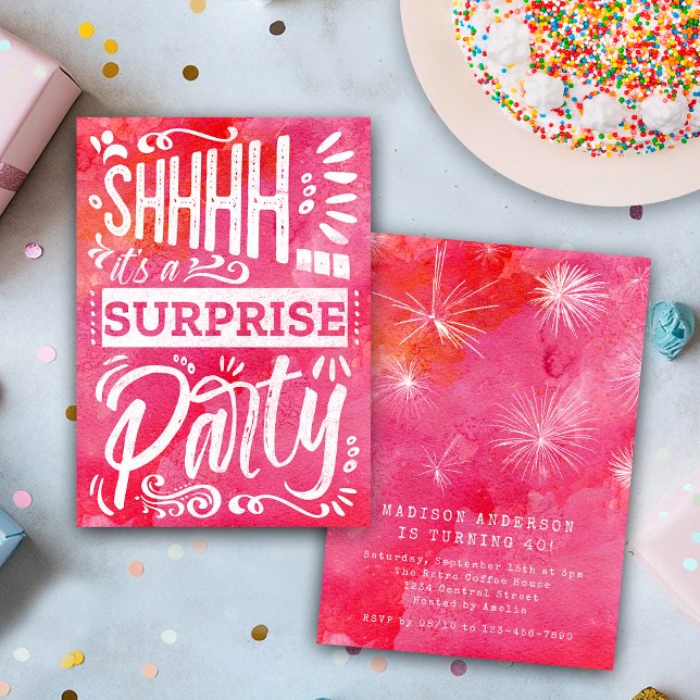 Invitación Fiesta de cumpleaños sorpresa Shh rosa caliente re (Subido por el creador)