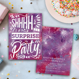 Invitación Fiesta de cumpleaños sorpresa Shh rosa púrpura ret