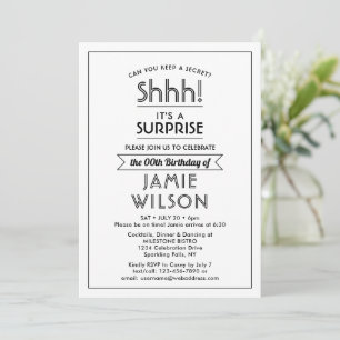 Invitación Fiesta de Cumpleaños Sorpresa ¡Shhh! Simple Elegan