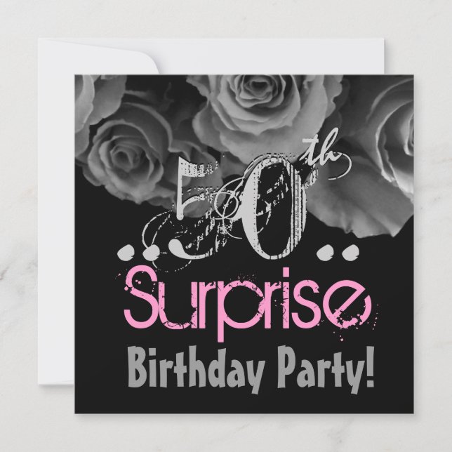 Invitación Fiesta de cumpleaños sorpresa Silver Rose Bouquet  (Anverso)