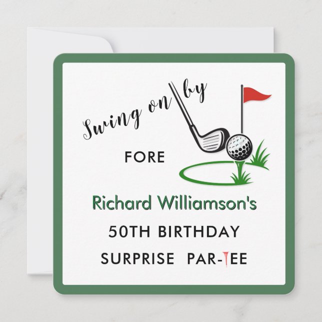Invitación Fiesta de cumpleaños sorpresa tema de golf para ho (Anverso)
