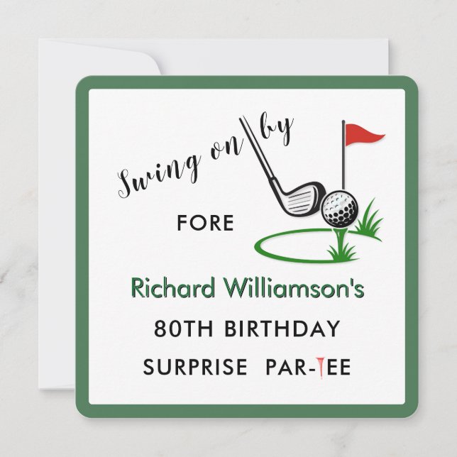 Invitación Fiesta de cumpleaños sorpresa tema de golf para ho (Anverso)