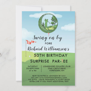 Invitación Fiesta de cumpleaños sorpresa tema de golf para ho