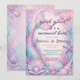 Invitación Fiesta de Cumpleaños Splash Mermaid Bash
