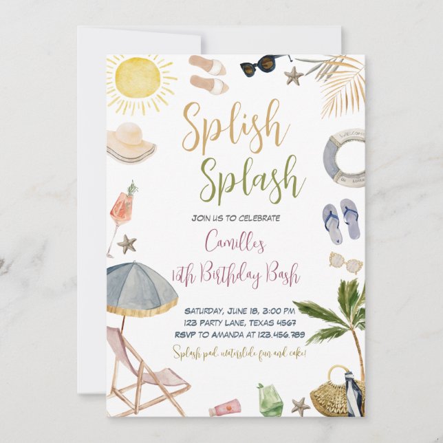 Invitación Fiesta de cumpleaños Splish Splash (Anverso)