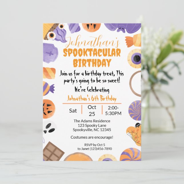 Invitación Fiesta de cumpleaños "Spooktacular" de Halloween (Anverso de pie)