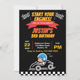 Invitación Fiesta de Cumpleaños Start Your Engines Kids