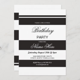 Invitación Fiesta de cumpleaños Stripe Black & White Invite 3