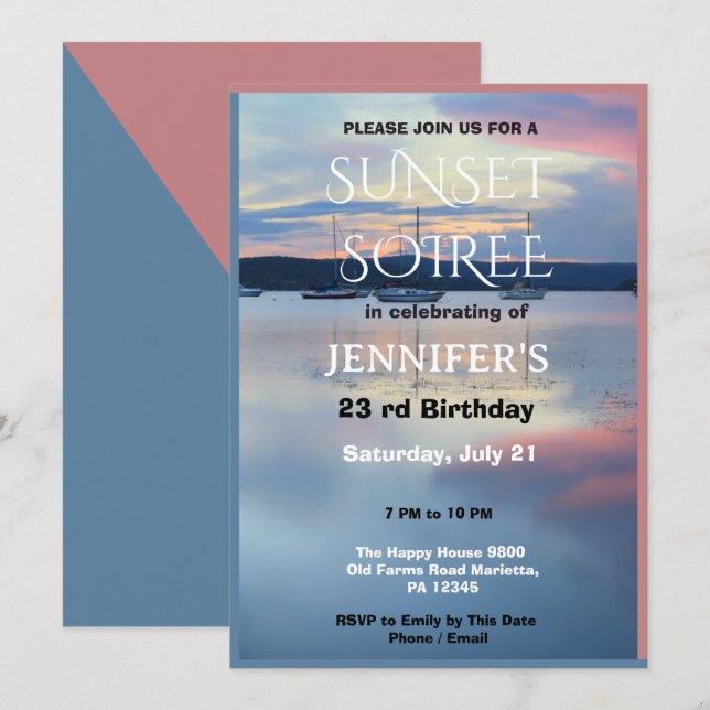 Invitación Fiesta de Cumpleaños Sunset Soiree (Anverso / Reverso)