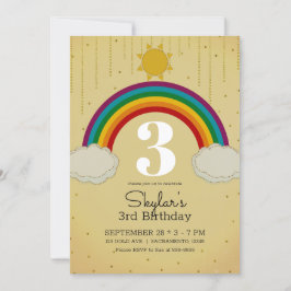 Invitación Fiesta de Cumpleaños Sunshine Rainbow Amarillo Oro