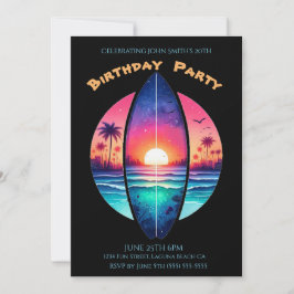 Invitación Fiesta de cumpleaños - Surfboard al atardecer