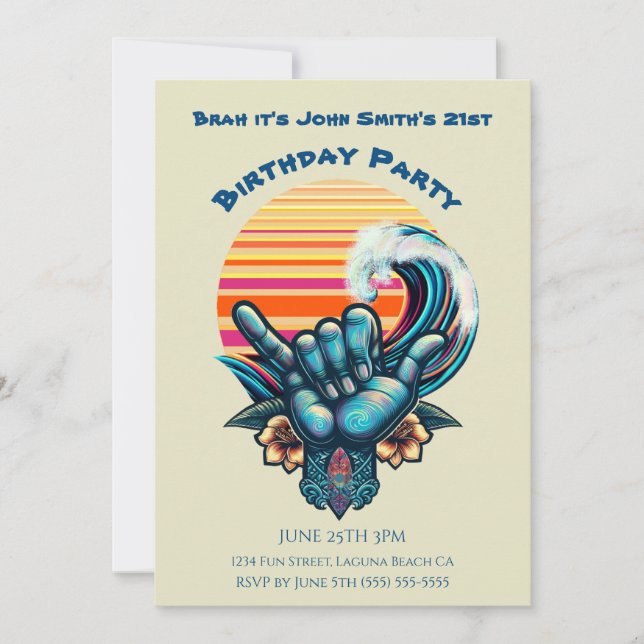 Invitación Fiesta de Cumpleaños- Surfeando una Ola Grande- Sí (Anverso)