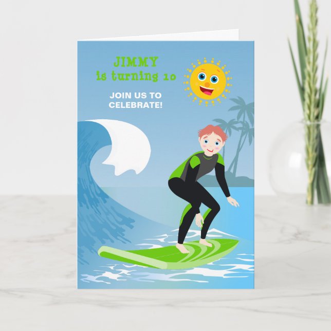 Invitación Fiesta de cumpleaños Surf's up chico (Anverso)