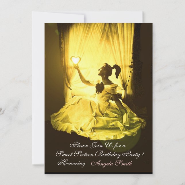 Invitación FIESTA DE CUMPLEAÑOS SWEET16 Oro AMARILLO NEGRO DA (Anverso)