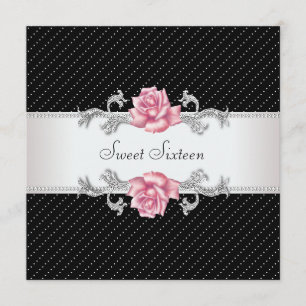 Invitación Fiesta de cumpleaños Sweet16 rosa rosa negra